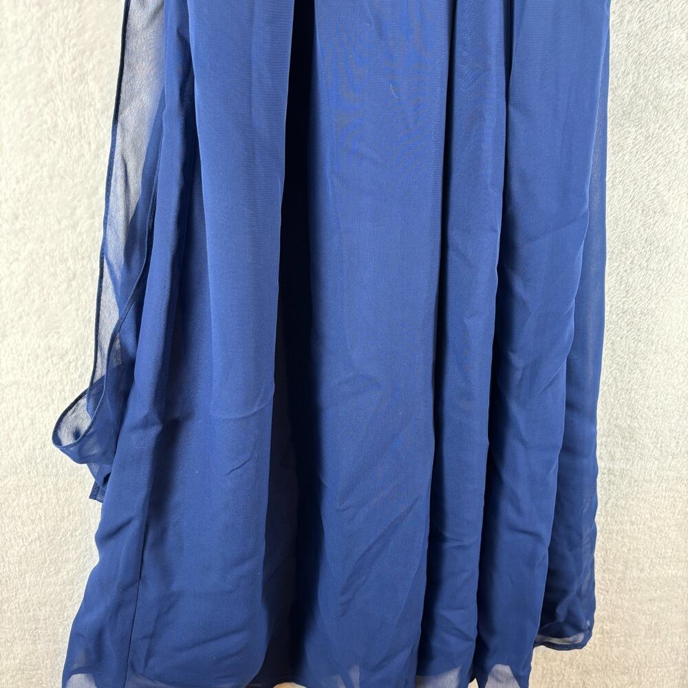 JJ's House Safara Halter Chiffon Jumpsuit Navy Blue Size 8 Built in Bra Wide Leg - Picture 5 of 9